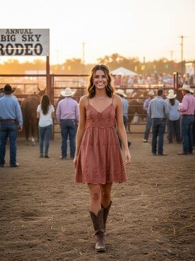 Embroidered Rust Mini Dress with Smocked Bodice